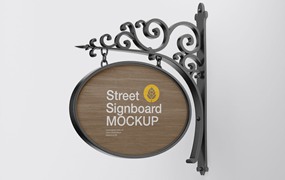 挂墙复古椭圆招牌设计样机 Vintage Signboard Wall Mockup