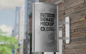 金属标牌广告牌设计样机 Metal Signage Mockup