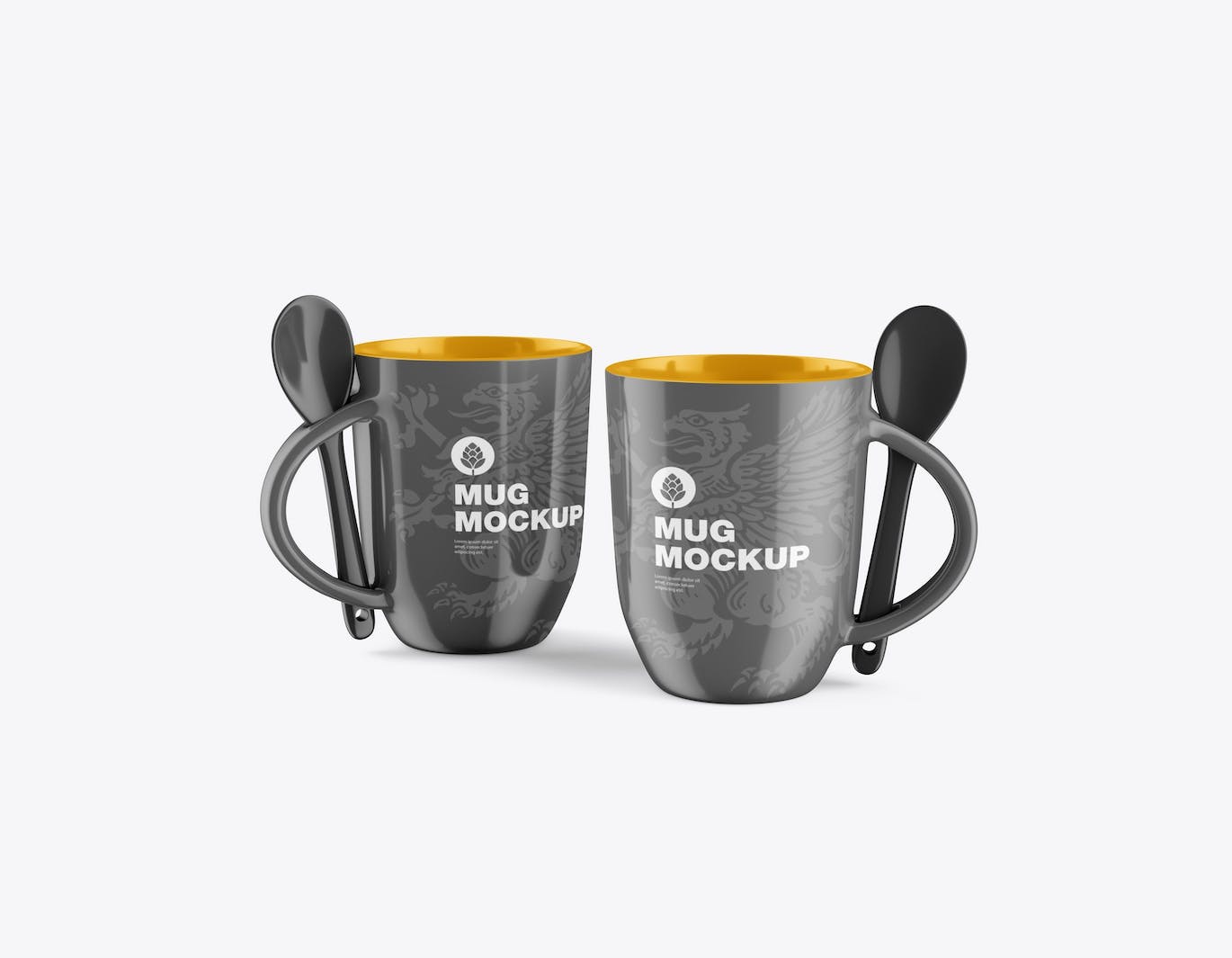 带勺子的彩色马克杯杯身设计样机 Colorfull Mug with Spoon Mockup 样机素材 sucaiwan.com