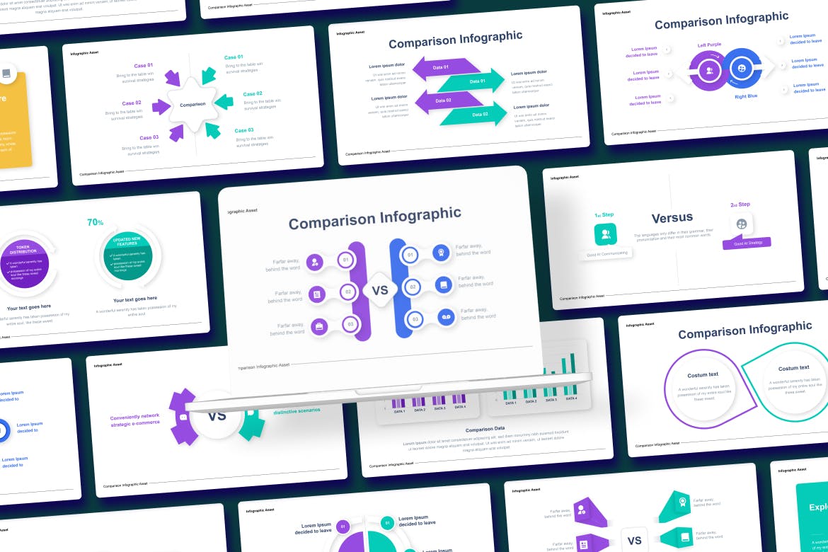 对比比较信息图表矢量模板 Comparison Infographic Asset illustrator 幻灯图表 sucaiwan.com