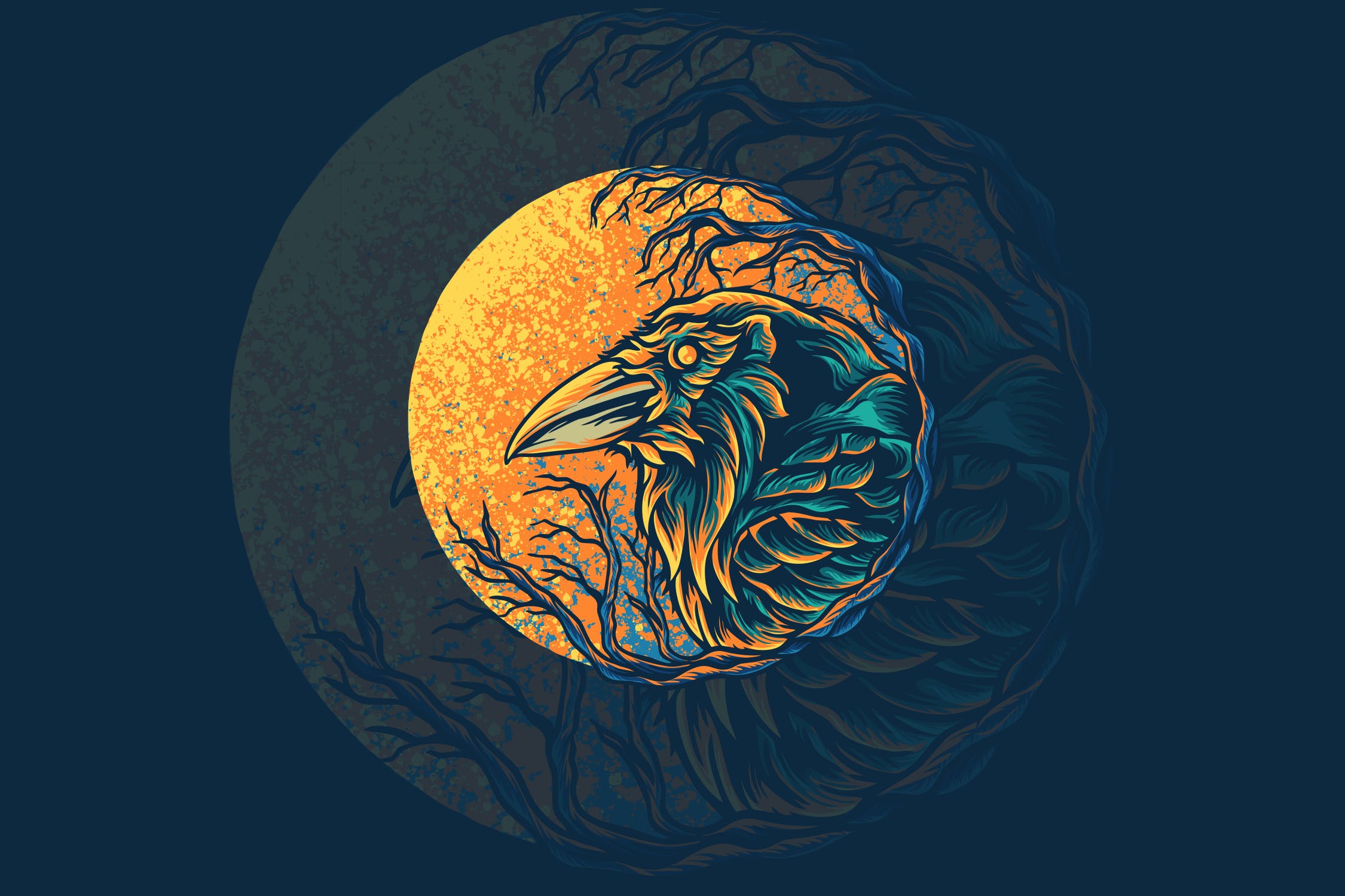 乌鸦动物圆形徽章插画 raven animal illustration 图片素材 sucaiwan.com