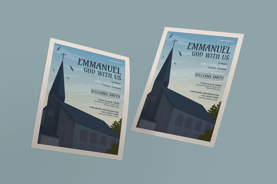 伊曼纽尔教堂活动传单海报设计模板 Emmanuel Church Flyer Template 设计素材 sucaiwan.com