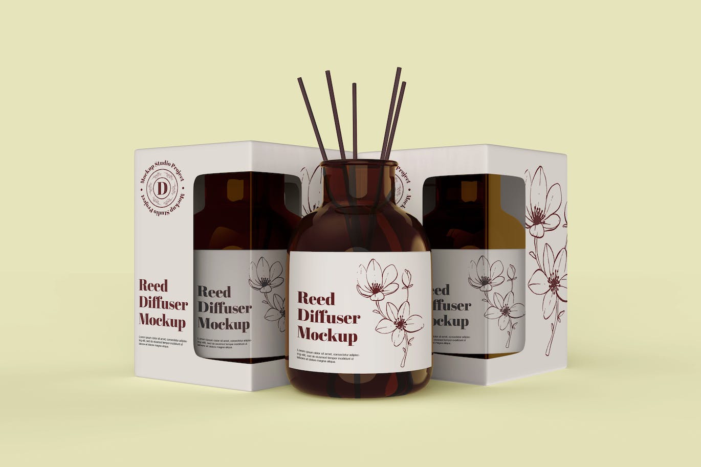 无火香薰器包装盒设计样机 Reed Diffuser Packaging Box Realistic Mockup 样机素材 sucaiwan.com