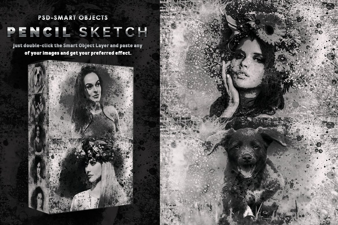 铅笔素描灰色照片效果PS动作 Pencil Sketch PSD Photoshop Actions 插件预设 sucaiwan.com