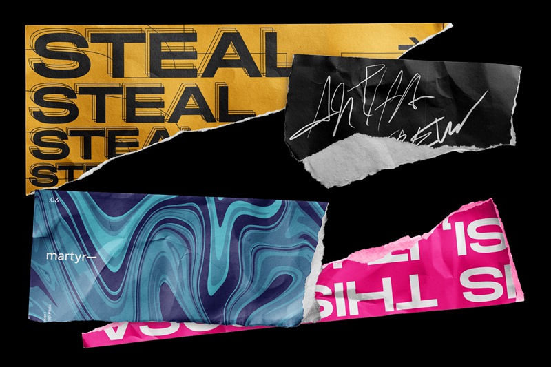 Martyr 15+嘻哈撕毁起皱的纸张实体模型撕碎的纸片样机包 Torn Paper Mockup Pack 样机素材 sucaiwan.com