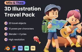 户外徒步旅行露营烧烤探索卡通人物3D插画素材 Milo Thea – 3D Illustration Travel