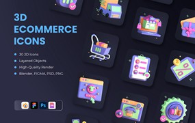 高质量三维渲染3D电商主题图标插画合辑 30 3D eCommerce Icon Set