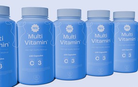 排列视图药品瓶包装展示样机 Pills Bottles Mockup