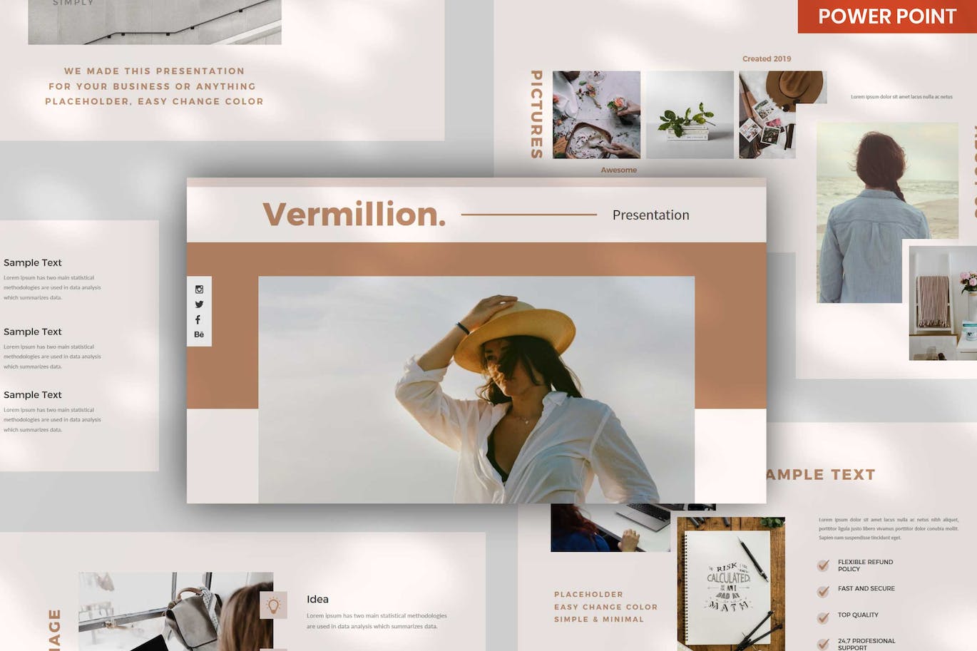摄影作品幻灯片演示PPT模板 Vermillion Minimal PowerPoint Template 幻灯图表 sucaiwan.com