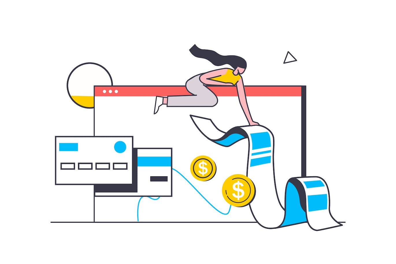 电子收据概念扁平线条插画 Electronic Receipt Flat Line Concept 图片素材 sucaiwan.com