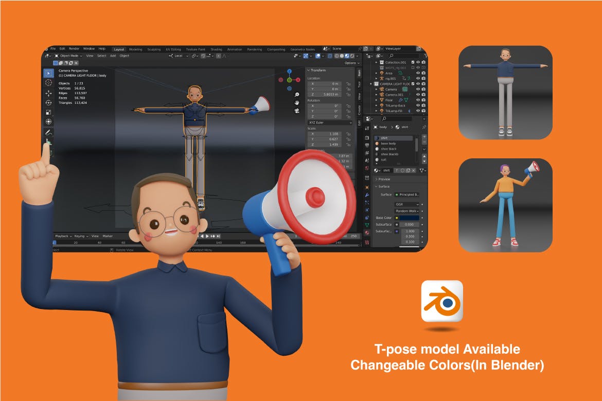 工作男士3D角色 3D Character – Mr. Walits 图标素材 sucaiwan.com