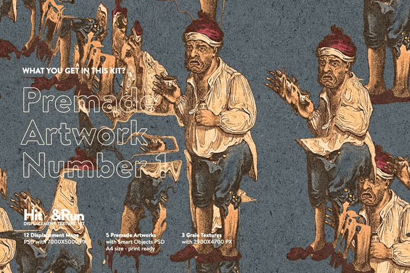 博物馆复古艺术品国画做旧破损扫描复印效果纹理PS滤镜置换模板 Hit&Run Texture 插件预设 sucaiwan.com