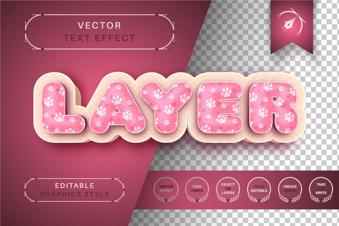 3D小猫脚印可编辑的文字效果 3D Kitty – Editable Text Effect, Font Style 插件预设 sucaiwan.com
