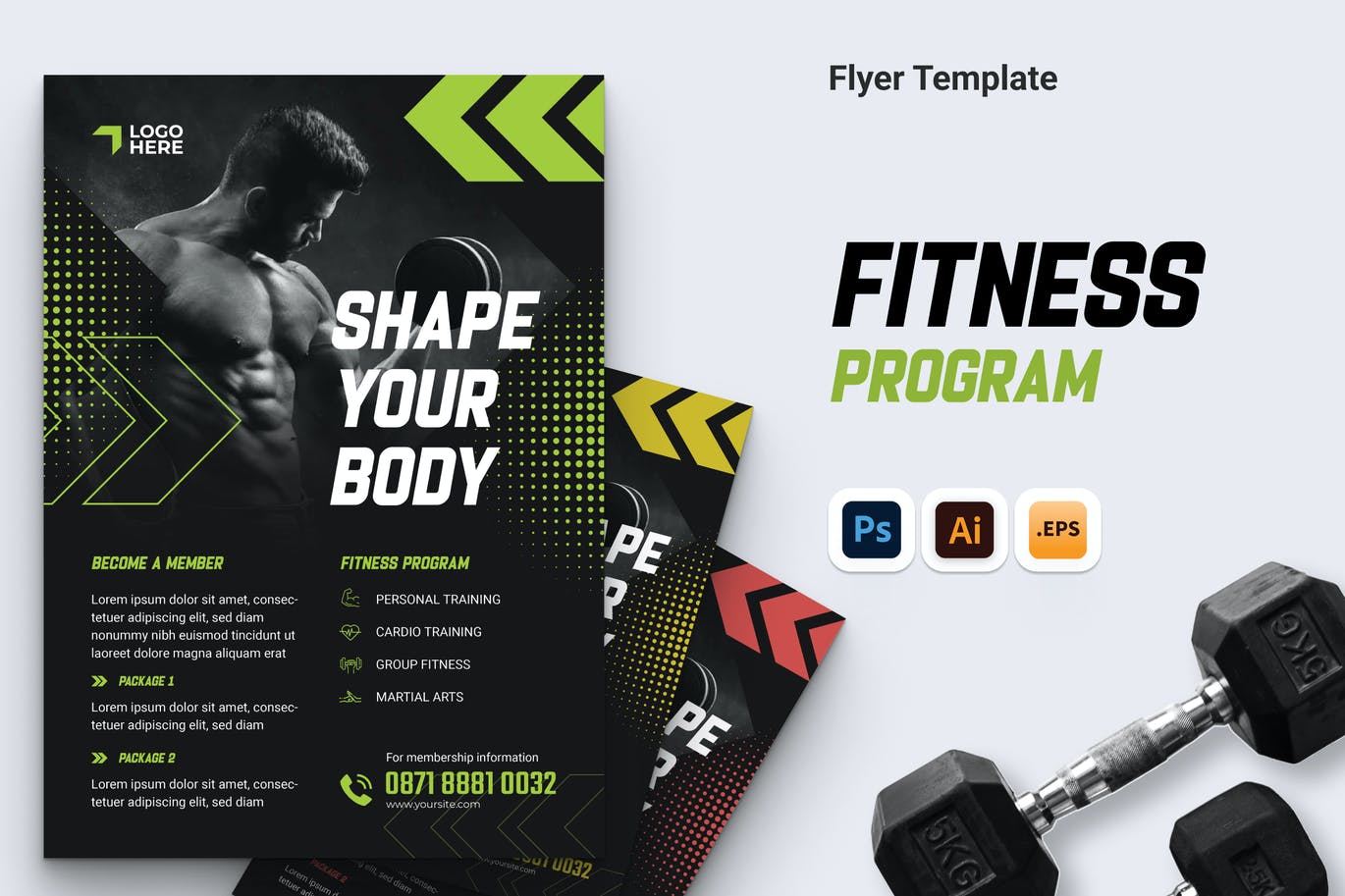 健身计划传单设计模板 Fitness Program Flyer Ai, PSD, & EPS Template 设计素材 sucaiwan.com