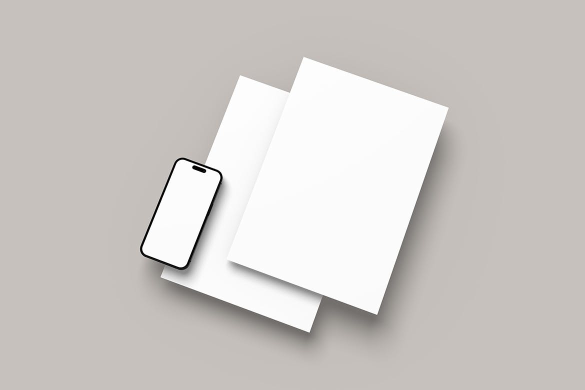 阴影悬浮手机&文件纸品牌文具样机模板 Stationery Mockups 样机素材 sucaiwan.com