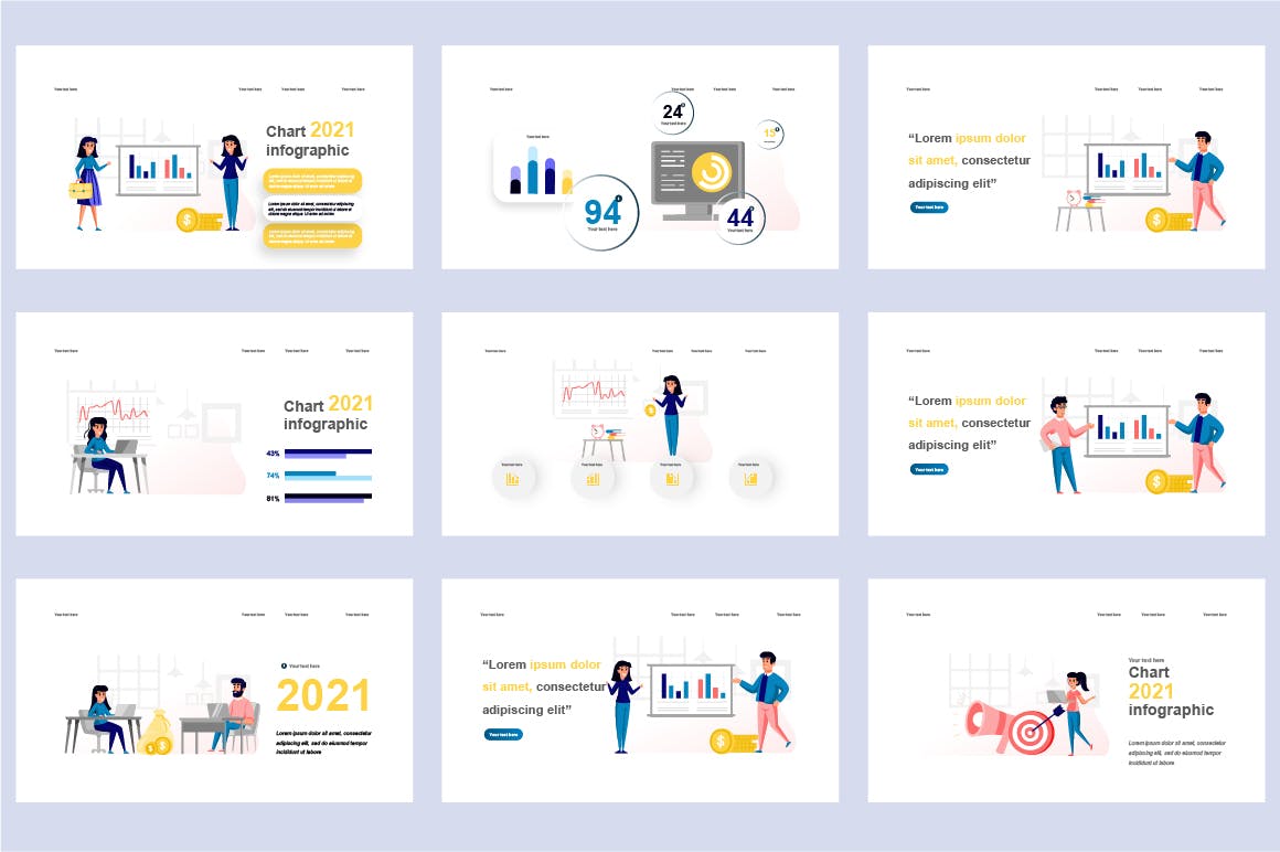 商业金融扁平插画数据可视化PPT动画幻灯片模板 Business Flat Illustration Powerpoint Template 幻灯图表 sucaiwan.com