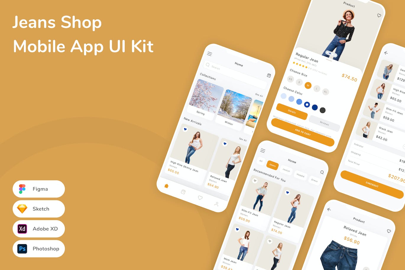 牛仔裤商店App应用程序UI工具包素材 Jeans Shop Mobile App UI Kit APP UI sucaiwan.com
