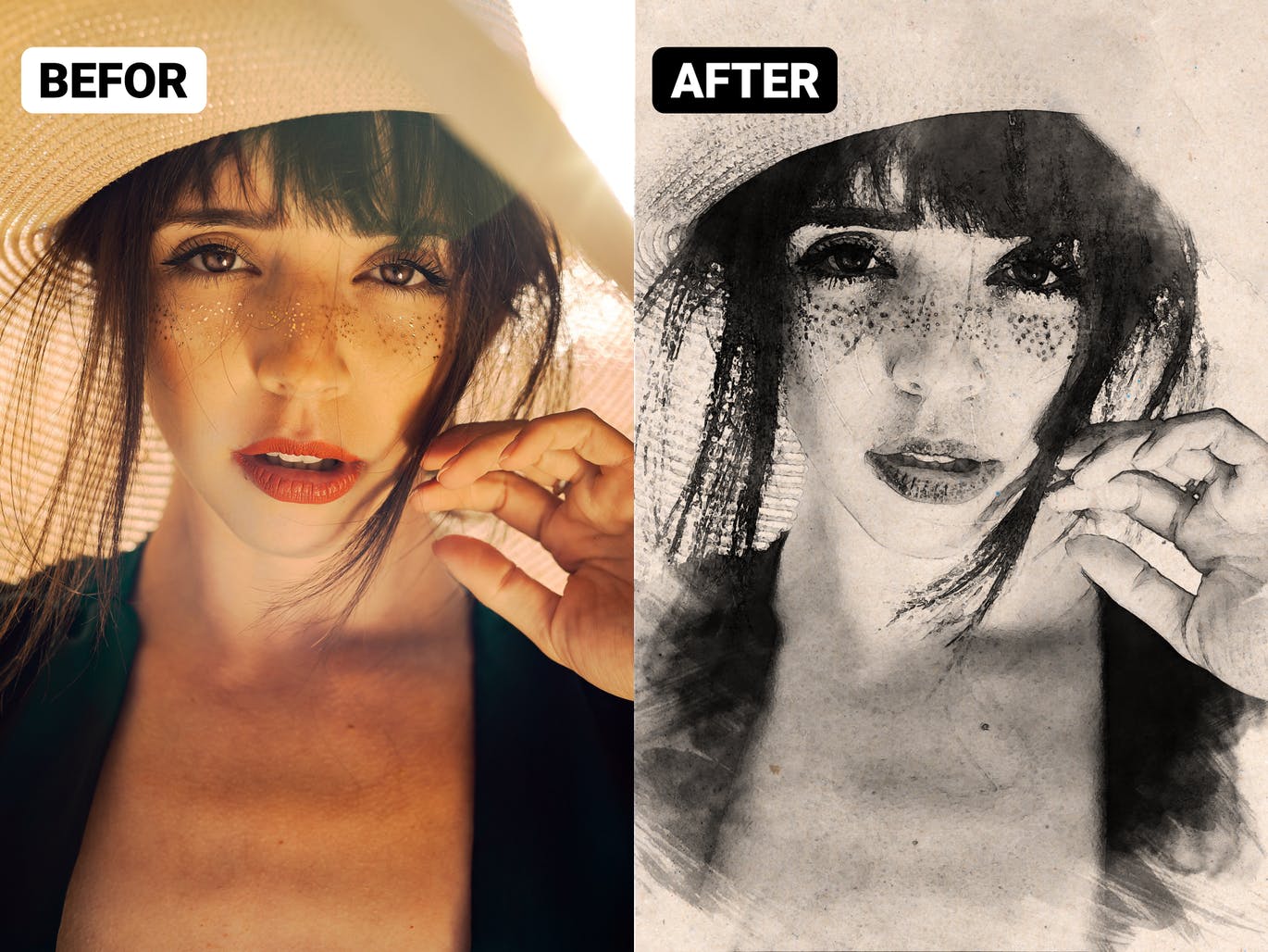 复古水彩铅笔照片效果PS动作 Vintage Watercolor Pencil Photoshop Action 插件预设 sucaiwan.com