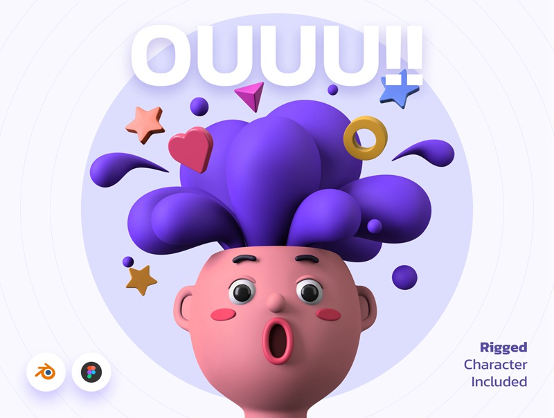 OU！趣味性和标志性特征的3D插图程序包 OUUU!!! 3D Illustration 设计素材 sucaiwan.com