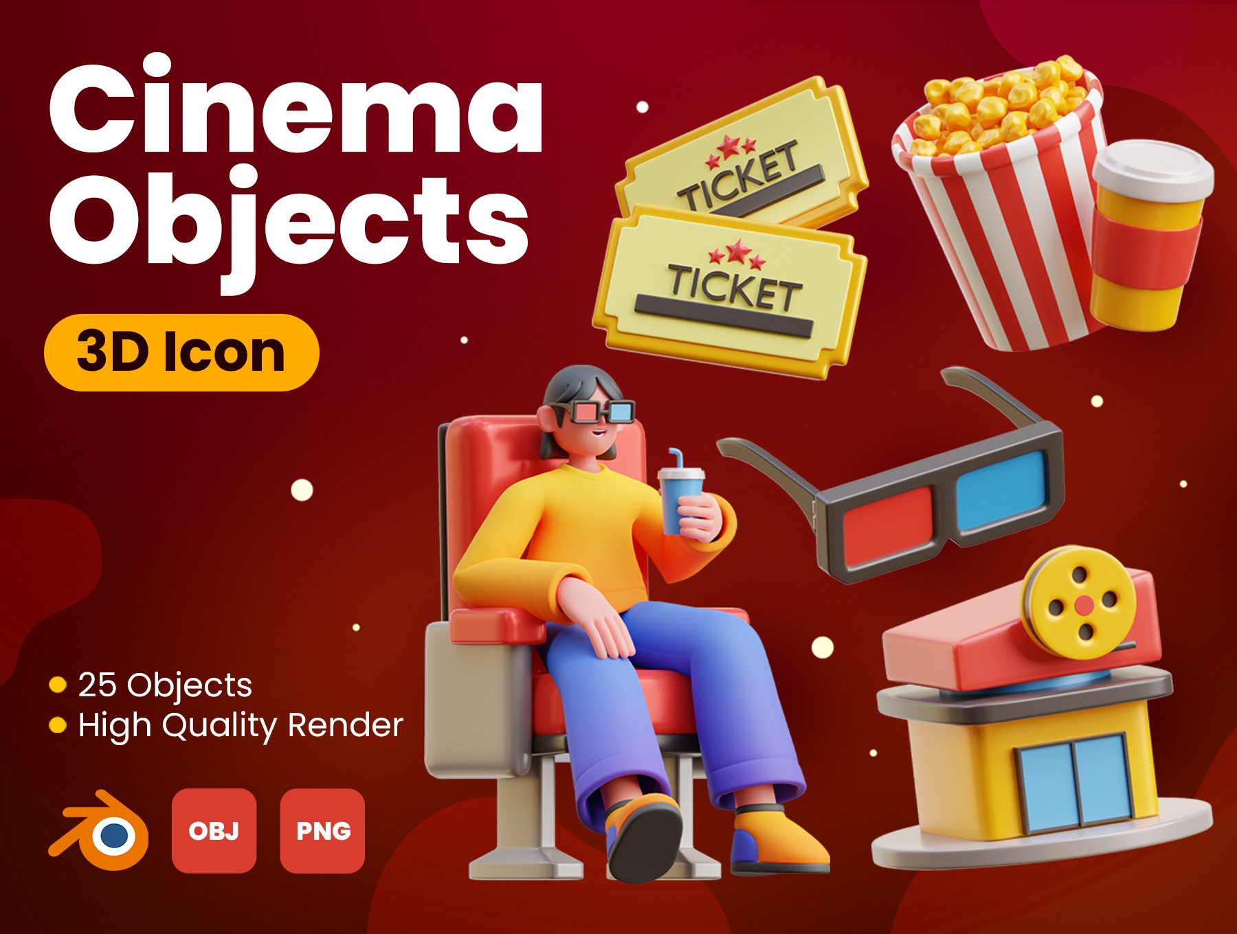 高质量三维渲染影音播放电影院主题3D插画图标素材合辑 Cinema 3D Icons 图标素材 sucaiwan.com