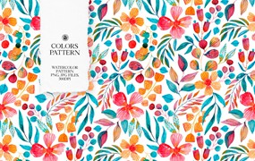 手绘水彩花卉无缝图案 Colors Watercolor Pattern