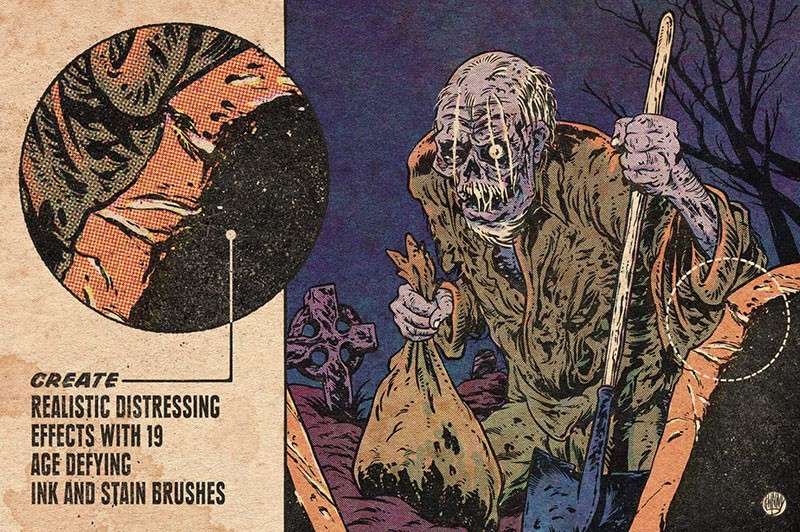 复古美式风格漫画Procreate笔刷套装，附视频教程 笔刷资源 sucaiwan.com