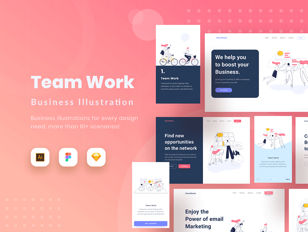 网站设计团队合作矢量插画 APP UI sucaiwan.com
