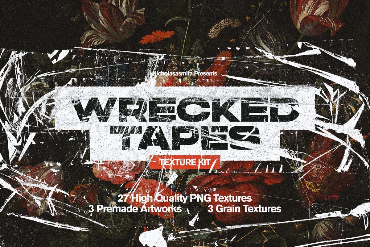 高质量复古做旧艺术纸张折痕压痕破损废旧胶带纹理素材合辑 Wrecked Tapes Texture Kit 图片素材 sucaiwan.com