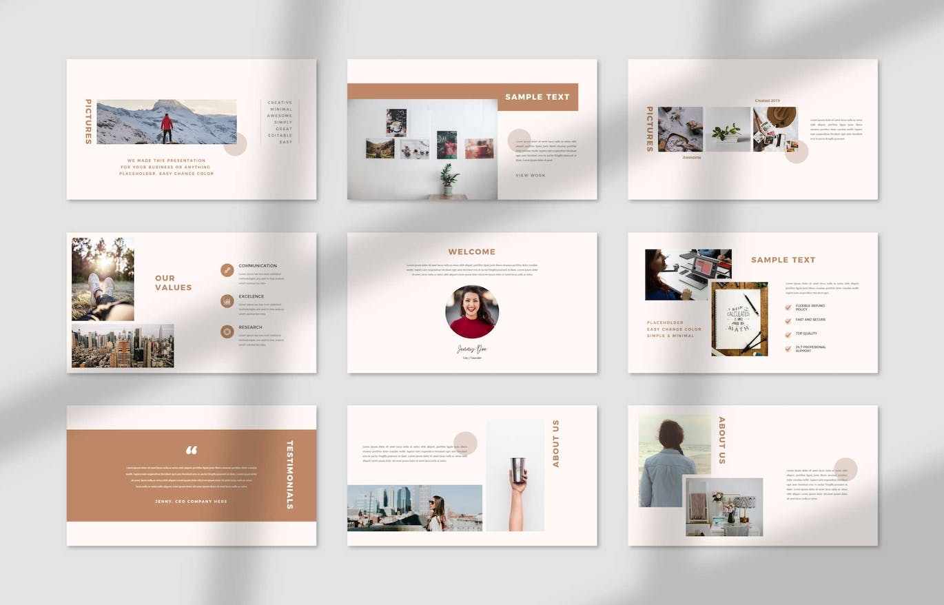 摄影作品幻灯片演示PPT模板 Vermillion Minimal PowerPoint Template 幻灯图表 sucaiwan.com