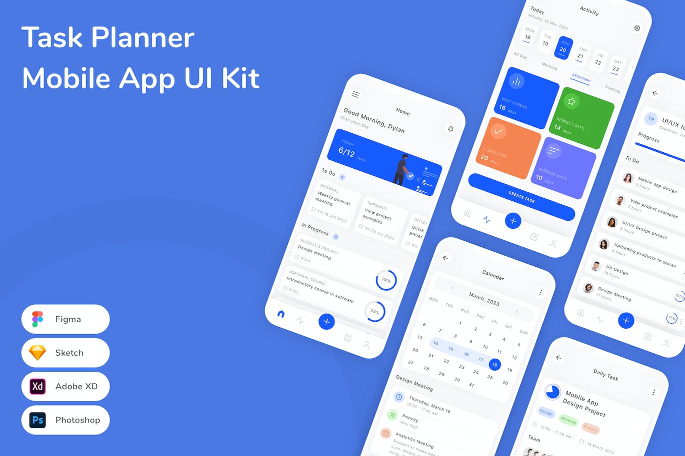 任务计划表App应用程序UI工具包素材 Task Planner Mobile App UI Kit APP UI sucaiwan.com