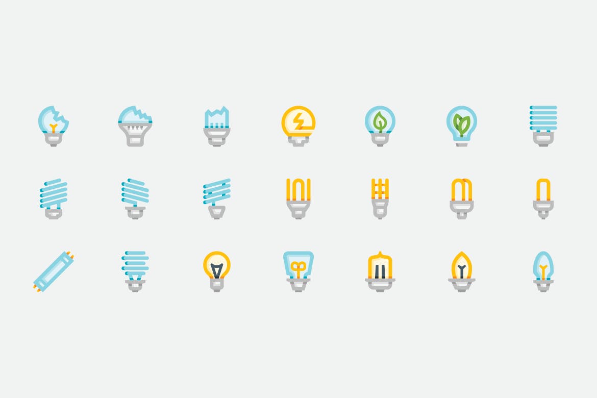 40个灯泡彩色样式图标 Basicons / Color / Lightbulbs Icons 图标素材 sucaiwan.com