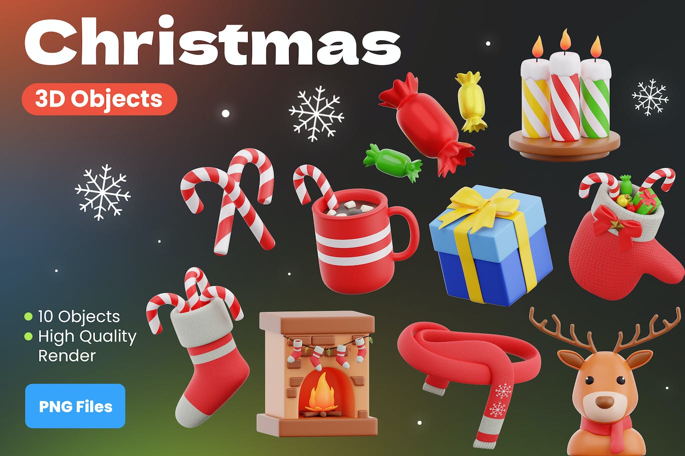 圣诞节道具元素3D插画 Christmas 3D Illustrations 设计素材 sucaiwan.com
