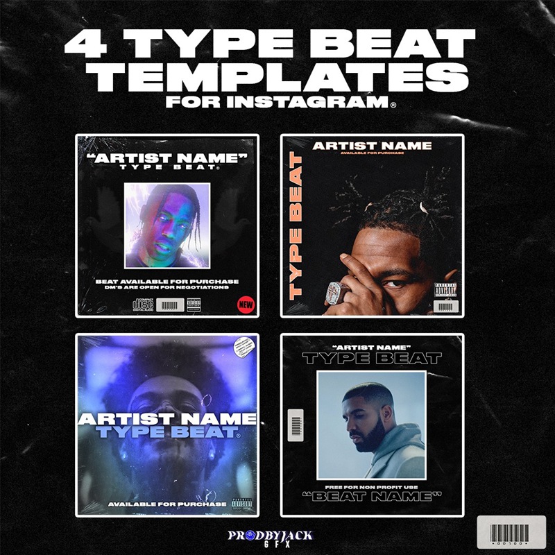 4种INS风竖屏节拍潮流说唱嘻哈复古海报可定制模板 ProdbyJack – Type Beat Template Pack for Instagram 插件预设 sucaiwan.com