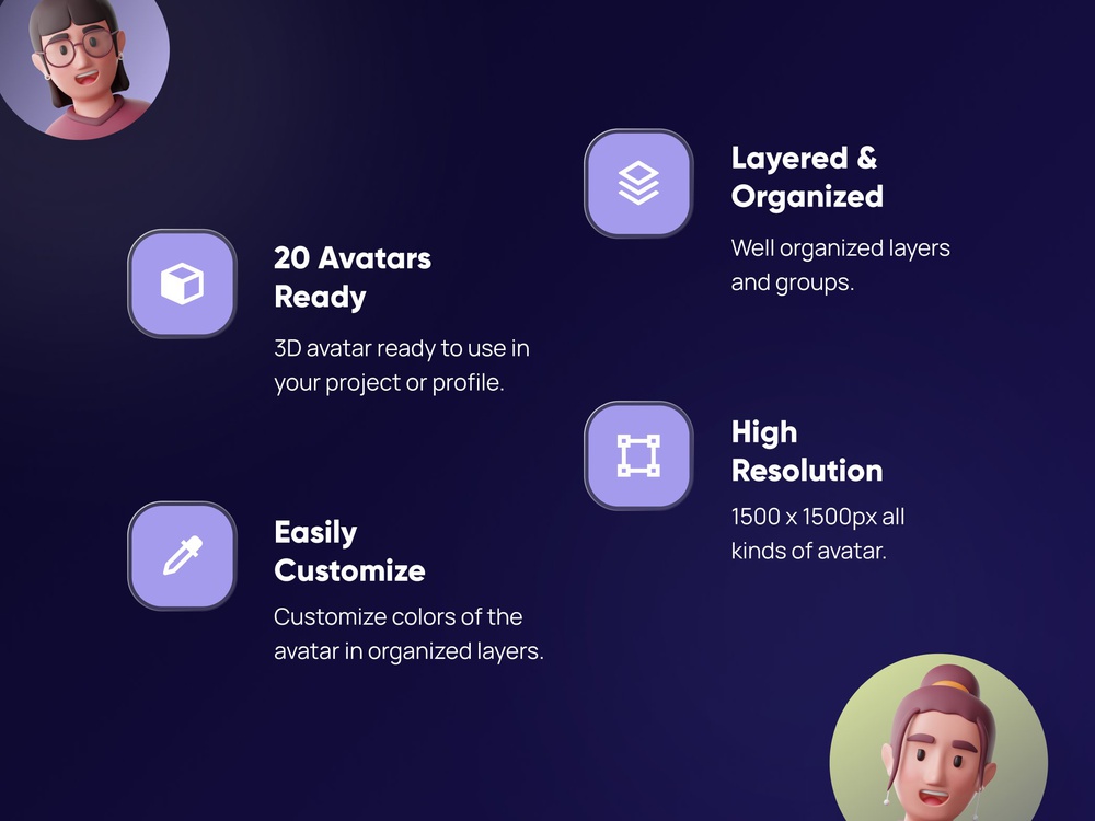 高质量三维渲染元宇宙3D创意人物头像素材合集包 Facely – MetaPeople 3D Avatar 图标素材 第3张-素材湾丨精选海外优质设计素材资源 高质量三维渲染元宇宙3D创意人物头像素材合集包 Facely – MetaPeople 3D Avatar 图标素材 sucaiwan.com