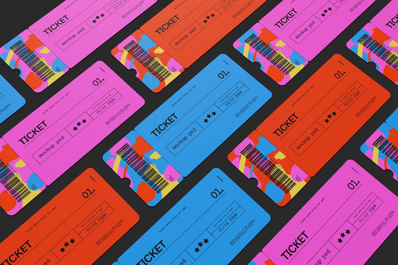 彩色票券门票设计样机 Ticket Mockup 样机素材 sucaiwan.com