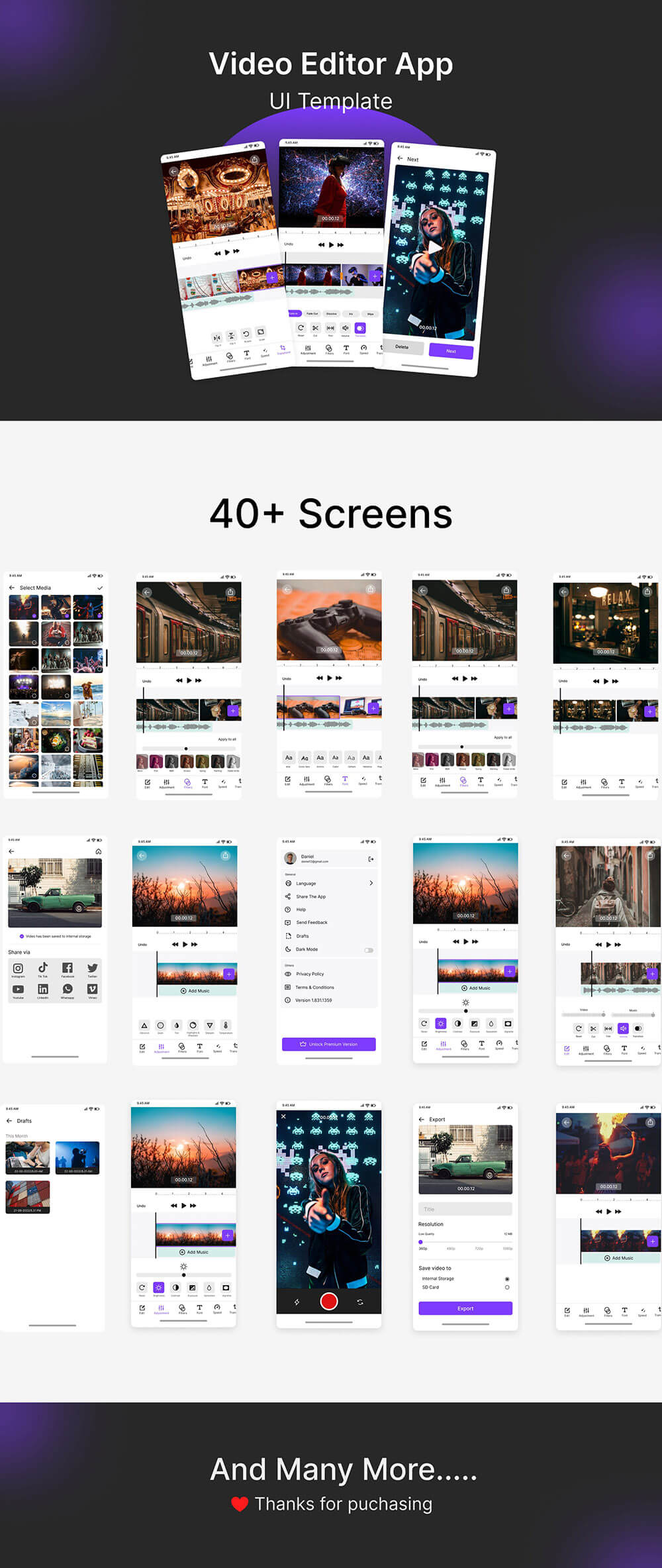 视频编辑器应用程序用户界面设计UI套件 APP UI sucaiwan.com