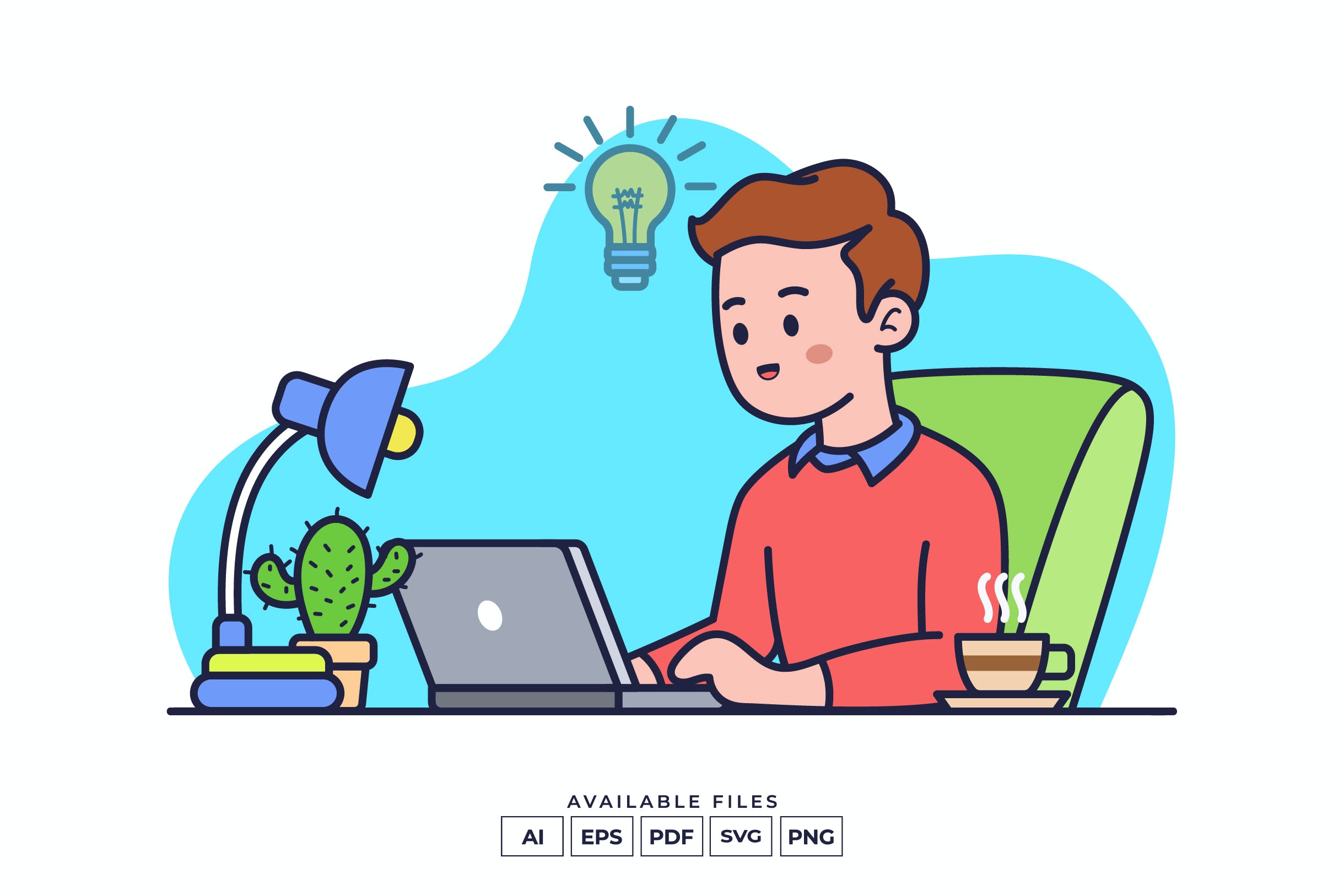 笔记本电脑工作场景插画 Working On Laptop Illustration 图片素材 sucaiwan.com