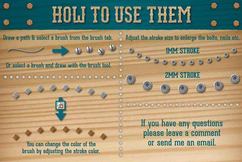 螺栓、铆钉和钉子AI矢量笔刷 笔刷资源 sucaiwan.com