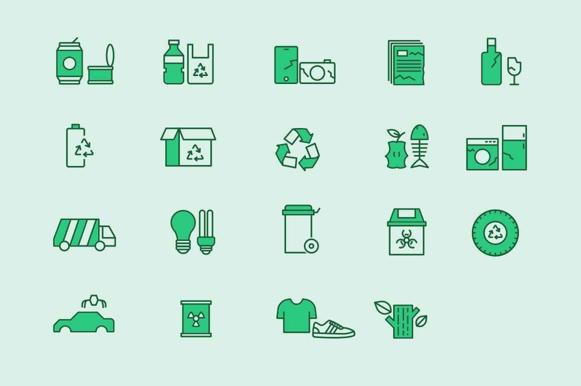 20个废物分类线条样式矢量图标 20 Waste Sorting Icons 图标素材 sucaiwan.com