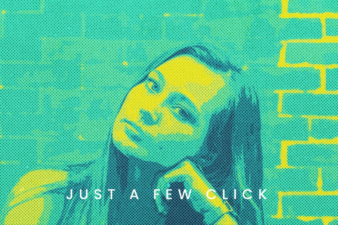 海报半色调照片效果模板 Posterize Halftone Photo Effect 插件预设 sucaiwan.com