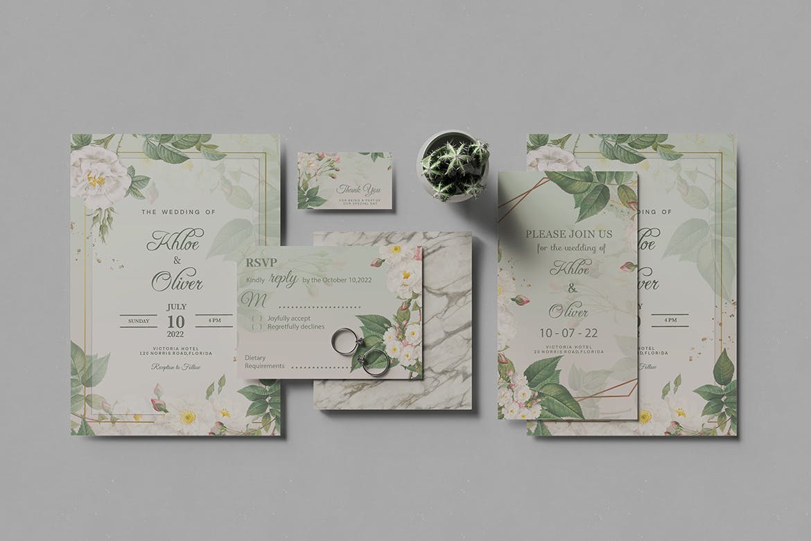 婚礼请柬套装设计样机模板v2 Wedding Invitation Mockup V.2 样机素材 sucaiwan.com