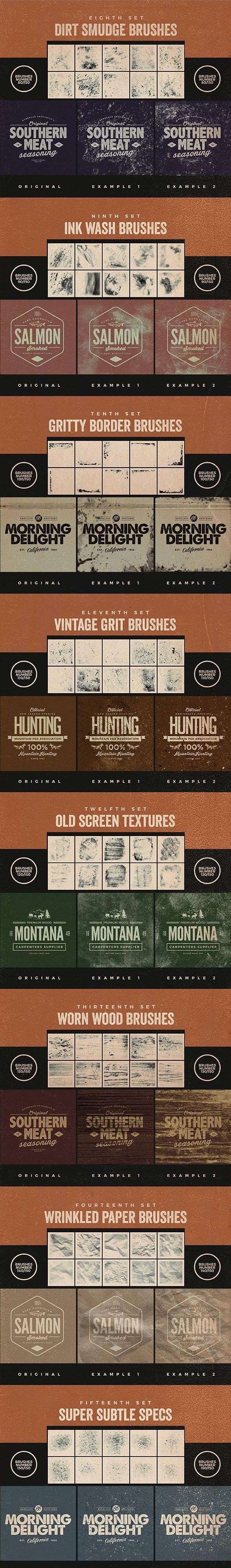 150个复古做旧纹理效果PS笔刷套装 笔刷资源 sucaiwan.com