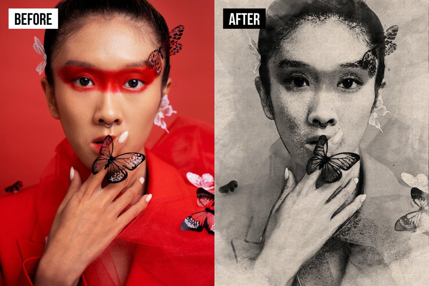 复古水彩铅笔照片效果PS动作 Vintage Watercolor Pencil Photoshop Action 插件预设 sucaiwan.com