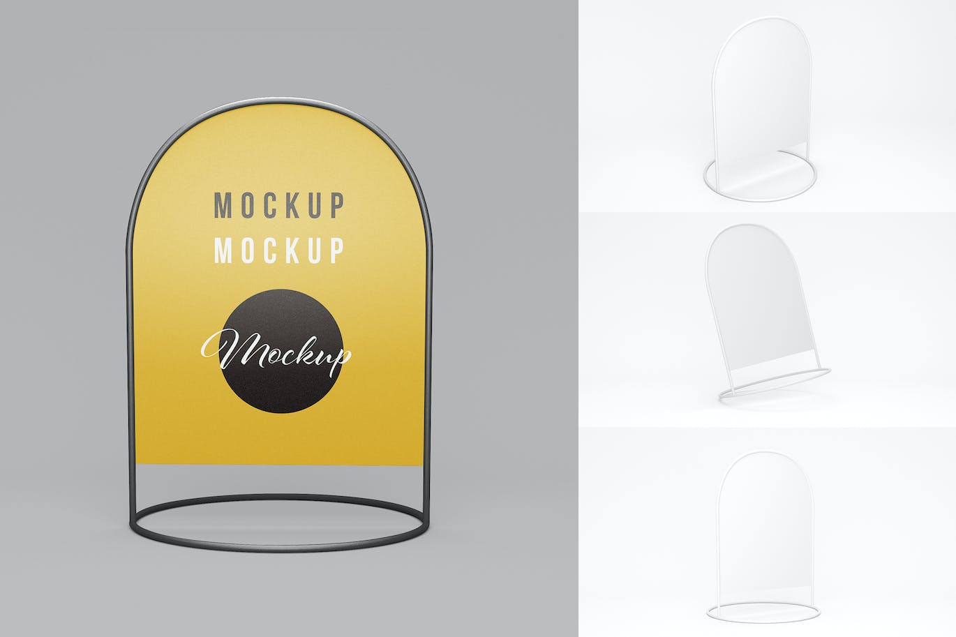 圆形A型支架板广告展示样机 Rounded A-Stand Board Set Mockup 样机素材 sucaiwan.com