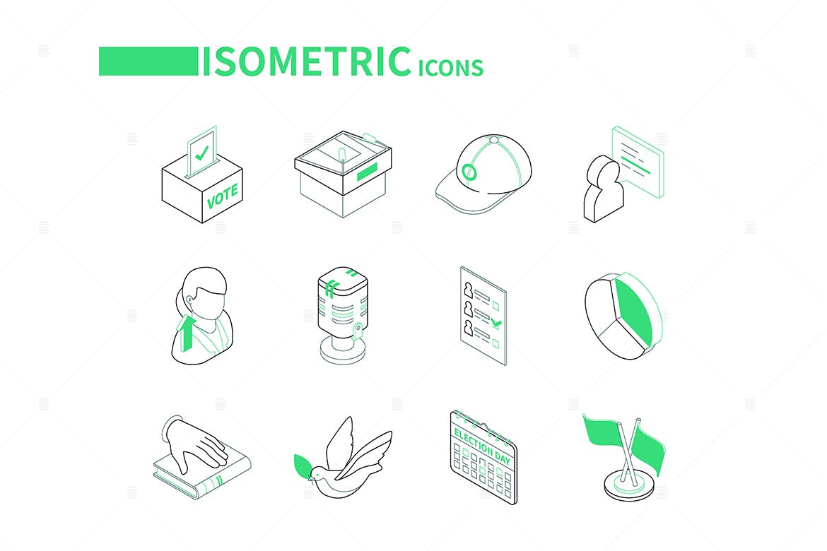 选举和投票现代线条等距图标集 Election and Voting – Line Isometric Icons Set 图标素材 sucaiwan.com