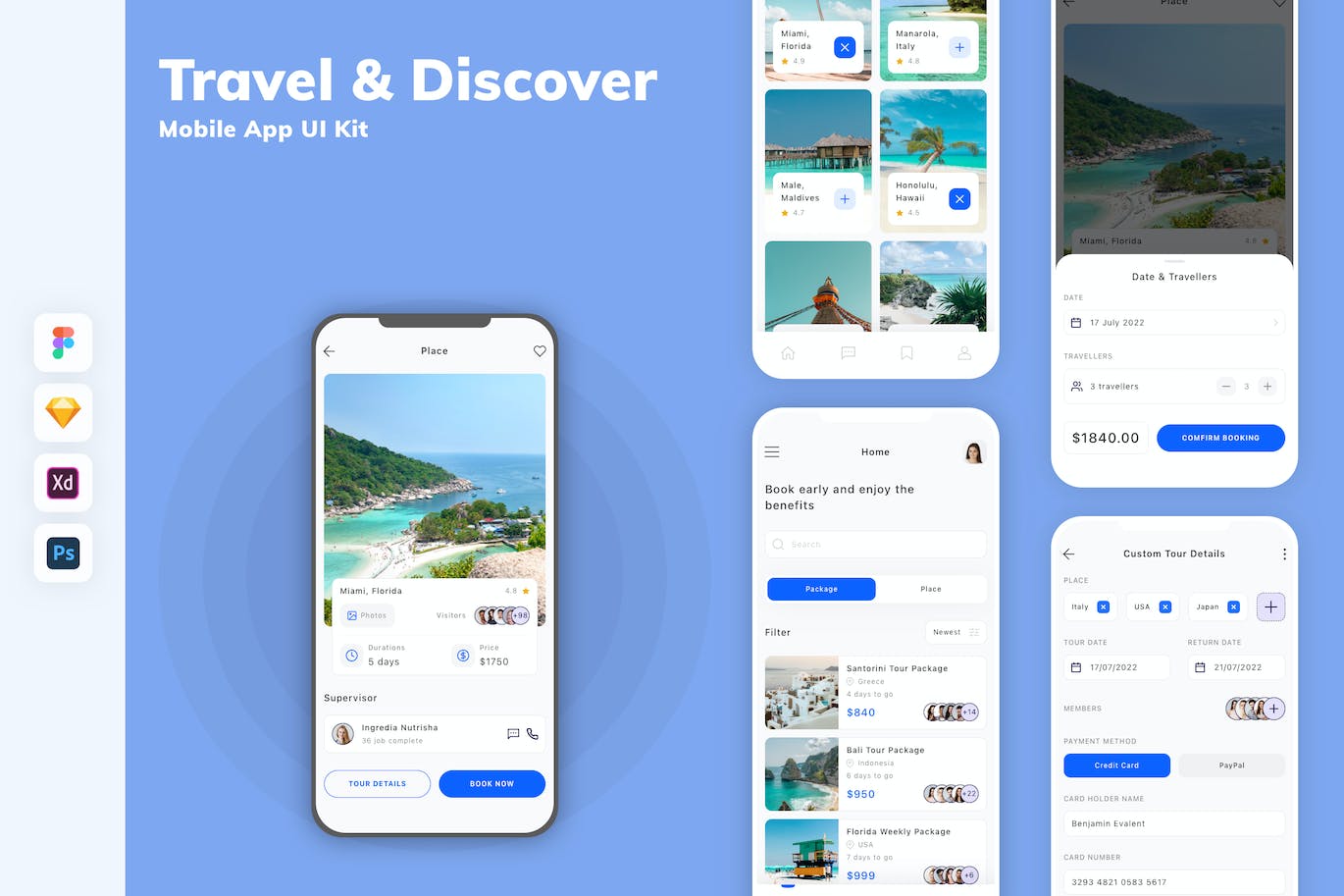 旅行与探索App移动应用设计UI工具包 Travel & Discover Mobile App UI Kit APP UI sucaiwan.com