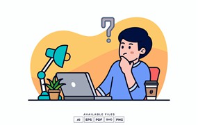 男子思考场景矢量插画 Man Thinking Illustration