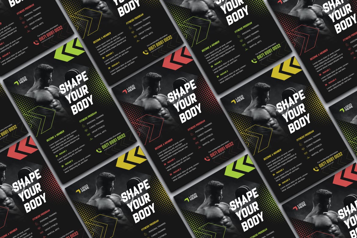 健身计划传单设计模板 Fitness Program Flyer Ai, PSD, & EPS Template 设计素材 sucaiwan.com