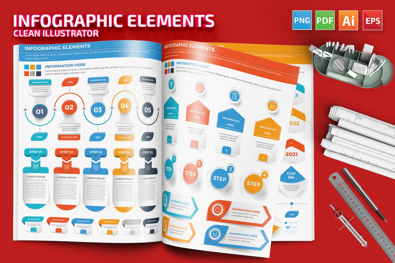 流程步骤图表元素设计素材 Infographic Elements 幻灯图表 sucaiwan.com