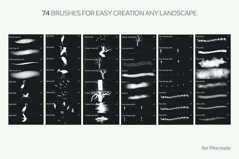 74个树叶和草地Procreate笔刷 笔刷资源 sucaiwan.com
